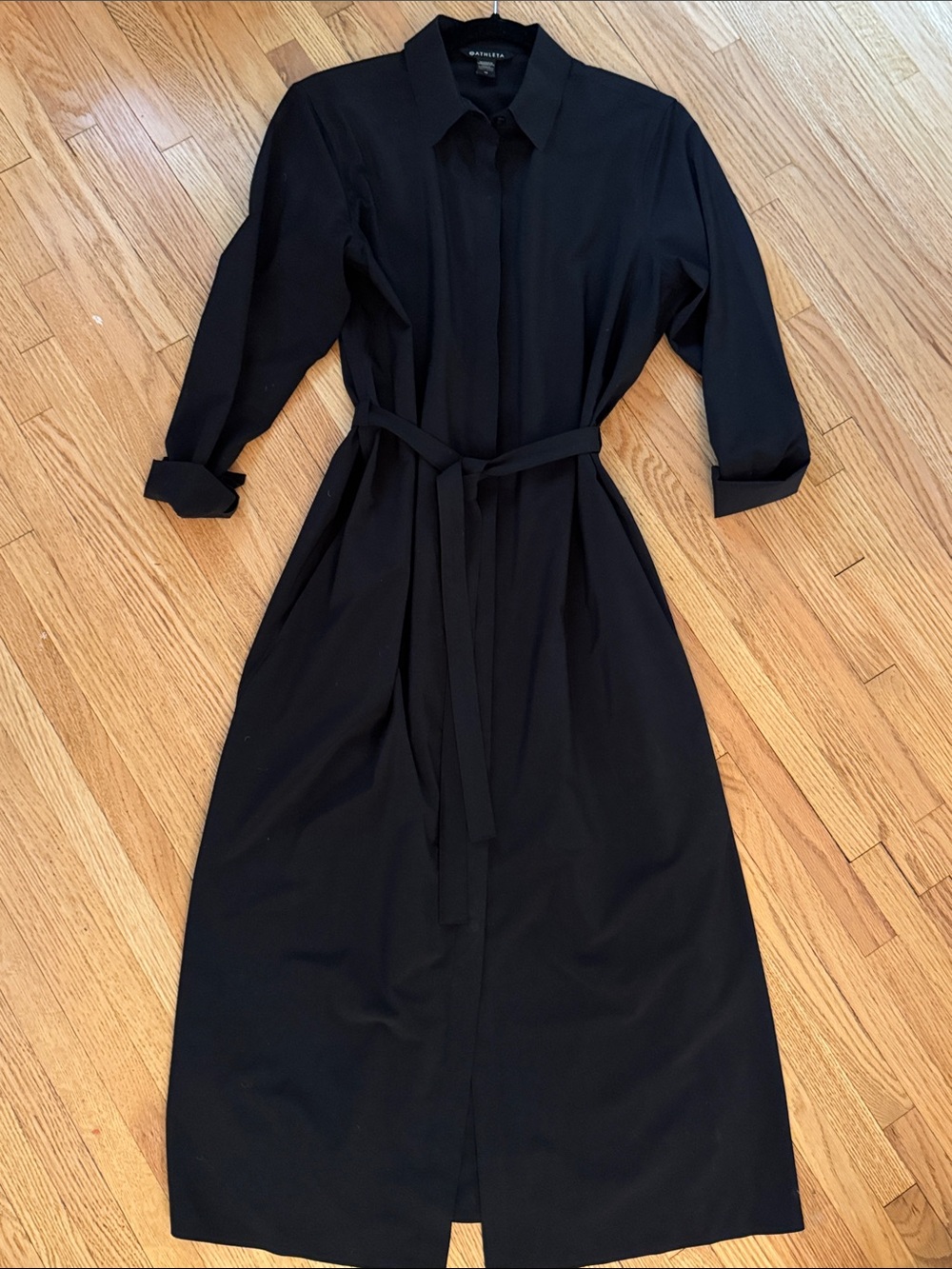 Athleta Black Midi Shirt Dress with Waist Tie